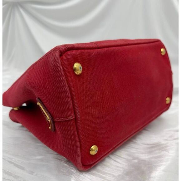 PRADA SMALL RED CANVAS CANAPA HANDBAG - Picture 4 of 7